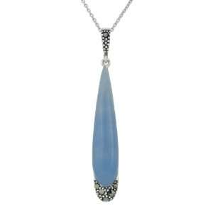   Silver Marcasite Linear Blue Jade Pendant Necklace, 18 Jewelry