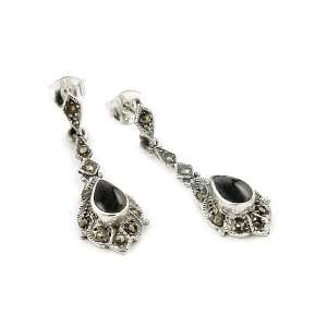    Marcasite And Onyx Sterling Silver Dangling Earrings: Jewelry