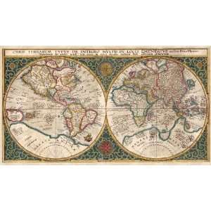   of a 1594 Antique Map of the World in Hemispheres by Petro Plancio