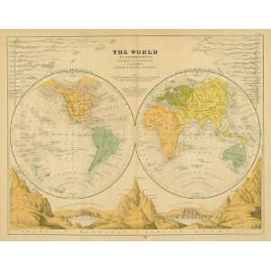   Cartee´1856 Antique Map of the World in Hemispheres