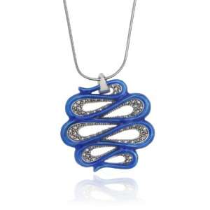   Sterling Silver Marcasite and Blue Epoxy Zig Zag Pendant, 18 Jewelry