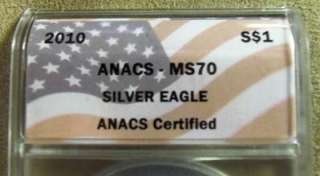 2010 AMERICAN SILVER EAGLE DOLLAR ($1) ANACS CERTIFIED MS70 PERFECT 
