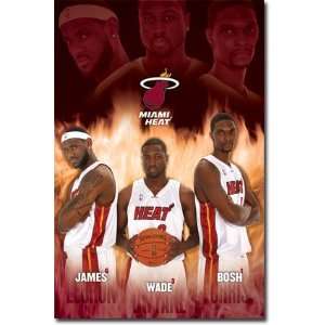 Black Painted Wood Framed Miami Heat Sports Poster 22x34 Print Wade 