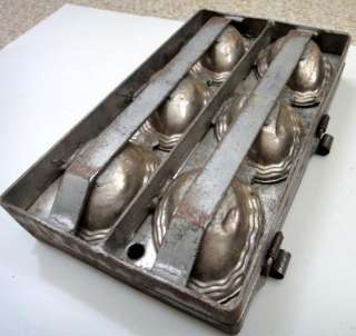 LRG antique METAL EGG MOLD CHOCOLATE heavy EASTER candy  