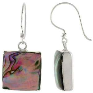  Sterling Silver Square Abalone Shell Inlay Earrings, 9/16 