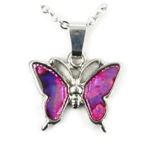  AM6352   Abalone Shell Pink 20mm Butterfly Pendant on 
