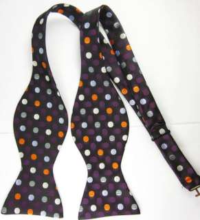 M03 Orange Black Polka Dot Woven 100%Silk Mens Self Bow Tie  