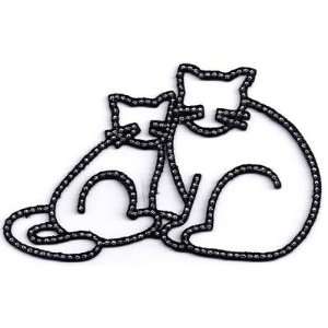 Cats Two Cats in Black w/Silver Metallic/Iron On Embroidered Applique 