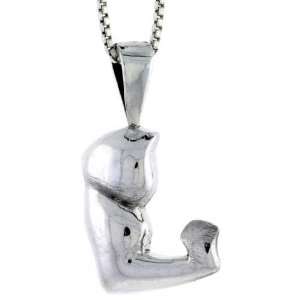 925 Sterling Silver Flexed Biceps Muscle Pendant (w/ 18 Silver Chain 