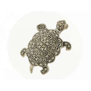  925 Sterling Silver Marcasite Turtle Brooch: Jewelry