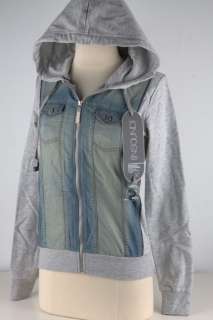   Hoodie Buddie Gray with Fake Jean Vest  Junior Hoodie 2463  