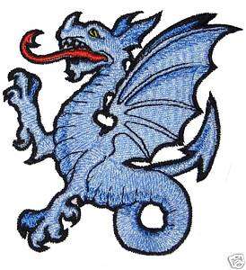 Epic Blue Wyvern Passant Dragon Heraldry Iron on Patch  
