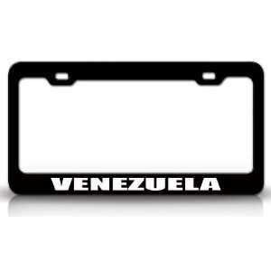 VENEZUELA Country Steel Auto License Plate Frame Tag Holder, Black 