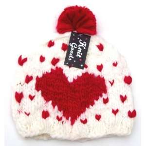    White & Red Heart Winter Knit Warm Beanie Ski Hat: Toys & Games