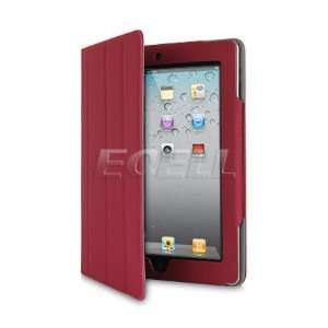     RED TEXTURED LEATHER BOOK STYLE CASE STAND FOR iPAD 2 Electronics