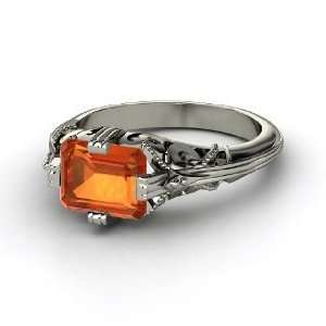  Acadia Ring, Emerald Cut Fire Opal Platinum Ring Jewelry
