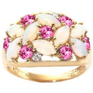   Gemstone Cluster Ring with Diamonds Multi Opal Pink Tourmaline, size7