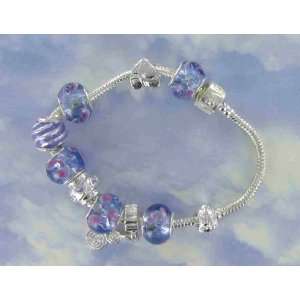 European Designer 8 Sterling Silver Bracelet with Murano Glass Beads 