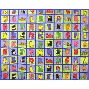  44 Wide Flannel Farm Alphabet Panel Blue/Lime Fabric By 