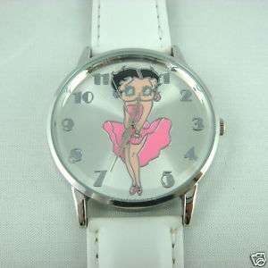 NEW cute Betty Boop Leather band Wrist Watch #BTW white  