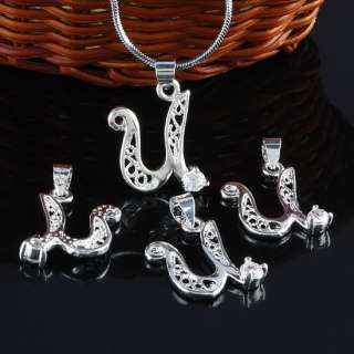 Clear Crystal Silver Plated Letter Words Charms Pendant  