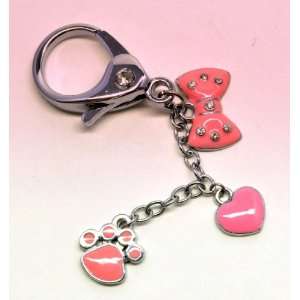  Passionate Pink Heart and Bow Charm Key Chain Office 
