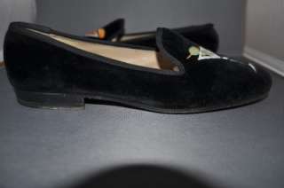 STUBBS & WOOTTON Black Velvet Ladies Martini Slippers Flats Shoes 7 