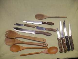   Chicago Cutlery 3 Ekco kitchen knife 5 wooden spoons lot Oneida  