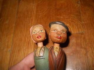 Hand Carved Wooden Bottle Stopper Kissing Couple VGC  