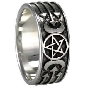 Silver Triple Moon lunar Goddess Pagan Wiccan Pentacle Ring (sz 4 15 