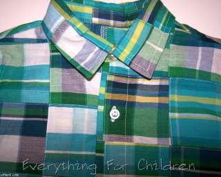 Boys KELLYS KIDS boutique shirt 7 8 NEW plaid madras patchwork aqua 