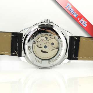 Fashion Blue Dial Wrist Watch Automatic Date Mechanical CHRO Leather 