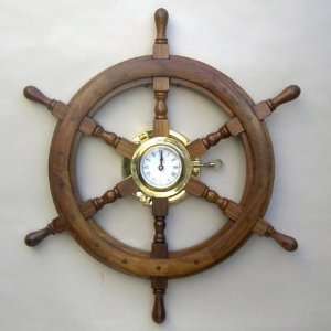 Wooden / Brass Ships Wheel Porthole Clock 25 Nautical 