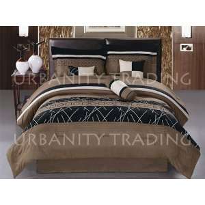  7 Piece Modern Brown and Black Comforter Set Bed in a bag 