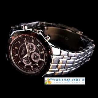 Men Sport Fashion Coffee Water Hand Hours Clock Analog Steel Wrist 