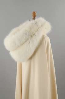   Winter Wedding Creme WOOL White Mink Fur Hooded Bridal CAPE Coat M