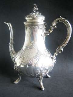 Antique French Sterling Silver Tea Coffee Pot Rococo  