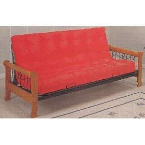  Sleigh Arm Futon with Oak Finish Wood Frame and Steel 