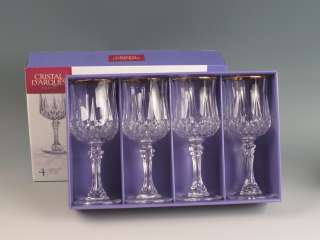 Cristal DArques Longchamp Gold Rim Stemmed Wine Glasses  