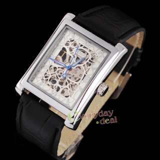Silver Square Heart Pattern Dial Womens Mechanical Hand Winding Wrist 