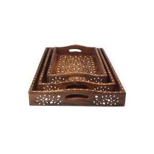 Wooden Decorative Trays with Inlay   Set of 3  Kitchen 