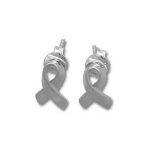  Sterling Silver Breast Cancer Awareness Ribbon Earrings 