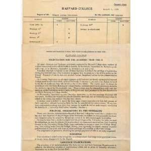 1929 Harvard College Parents Copy Grades & 1930 Registration Form
