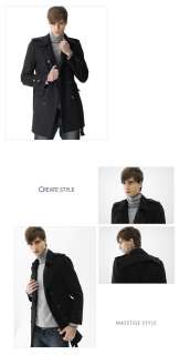 NEW Mens Woolen coat Winter Trench Coat Outwear Long Jacket Black 