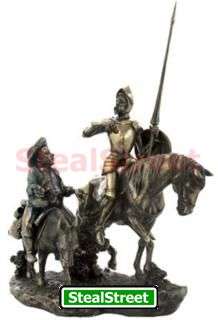 Bronzehued Figures Don Quixote and Sancho Panza wHorses  