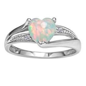October Birthstone   Created Opal Heart Diamond Platina 4 Ring in 