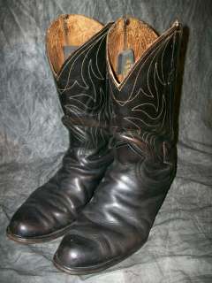 vtg 50s JUSTIN CLOTH PULL LEATHER COWBOY BOOTS, 10 D  