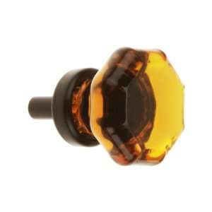  Small Octagonal Amber Glass Knob With Brass Base in Oil 