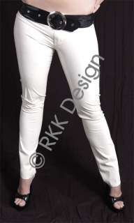 WHITE Low Cut Latex Rubber Pants Jeans Style LARGE  