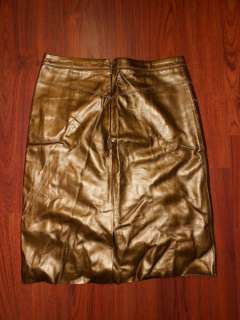 NWOT BCBG MAXAZRIA  Leather Gold Skirt Sz 0 Straight Knee 